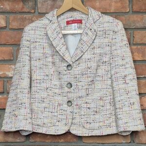 ANNE KLEIN Tweed Blazer 8P Chanel-Style Multicolor Bouclé Jacket Cropped